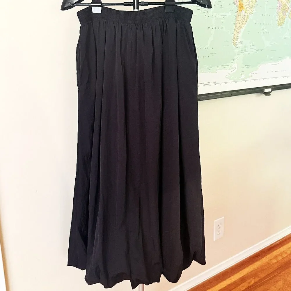ELLEVEN Bubble Maxi Elastic Waist Puffy Hem A-Line Black Skirt w/Pockets - XL - Picture 2 of 8